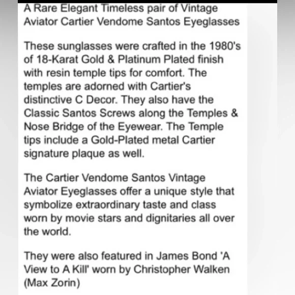 Rare 🔥 Cartier Vendome Santos Aviator Frames only James Bond 18K Gold Plated